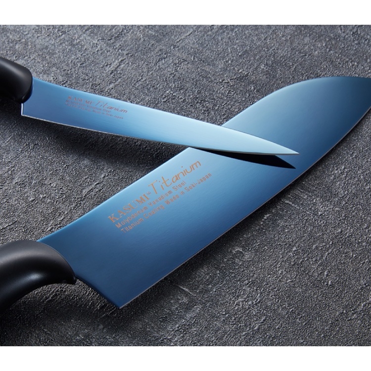 スミカマ 日本製 霞 KASUMI チタニウム 包丁セット 三徳包丁 ペティナイフ シャープナー 3点セット 三徳18cm ペティ12cm 砥石 青い包丁 関の刃物 職人仕上げ 刃物のまち 岐阜県関市