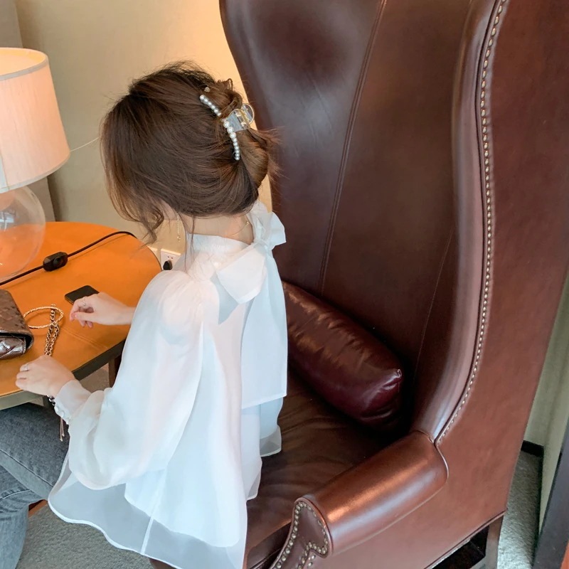 【20点セット】【急速出荷】在庫セール前後2Way バックリボンタイボリュームシアーブラウストップスパフスリーブレディースプルオーバー 光沢 韓国ファッション