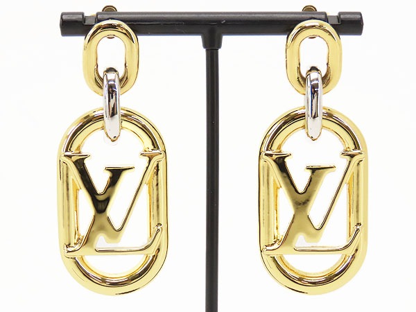 レア美品ルイヴィトンエブリデイチェーンLVスイングピアスゴールドシルバーM00603 レア美品ルイヴィトンエブリデイチェーンLVスイングピアスゴールドシルバーM00603