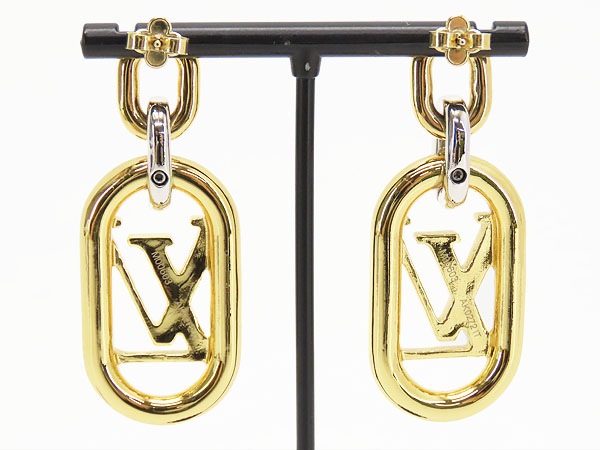 レア美品ルイヴィトンエブリデイチェーンLVスイングピアスゴールドシルバーM00603 レア美品ルイヴィトンエブリデイチェーンLVスイングピアスゴールドシルバーM00603