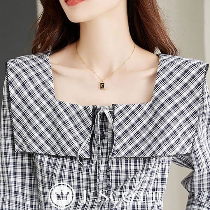 ビッグカラーブラウス ギンガムチェック リボン 前ボタン 長袖 スクエアネック モノクロ ポリエステル素材 春物 きちんと見え 代 出勤 お洒落 JS93(XL) ビッグカラーブラウス ギンガムチェック リボン 前ボタン 長袖 スクエアネック モノクロ ポリエステル素材 春物 きちんと見え 代 出勤 お洒落 JS93(XL)