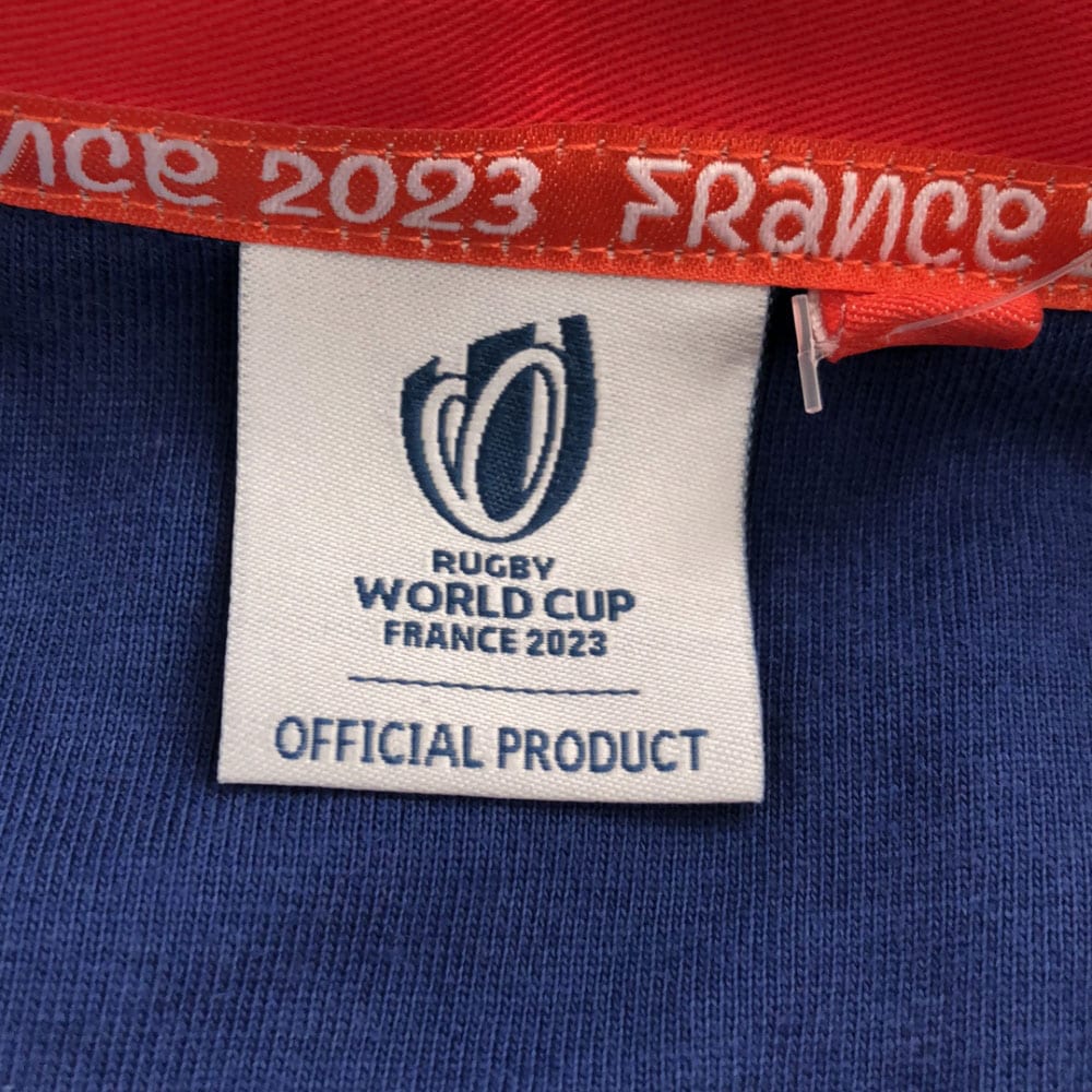 未使用 ワールドカップ フランス 2023 ボーダー ロゴ刺繍 ラグビー 長袖 ラガーシャツ S ブルー RUGBY WORLD CUP FRANCE 2023 タグ付き メンズ 未使用 ワールドカップ フランス 2023 ボーダー ロゴ刺繍