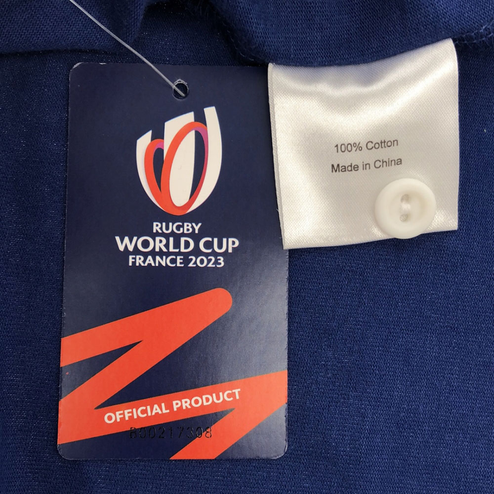 未使用 ワールドカップ フランス 2023 ボーダー ロゴ刺繍 ラグビー 長袖 ラガーシャツ S ブルー RUGBY WORLD CUP FRANCE 2023 タグ付き メンズ 未使用 ワールドカップ フランス 2023 ボーダー ロゴ刺繍