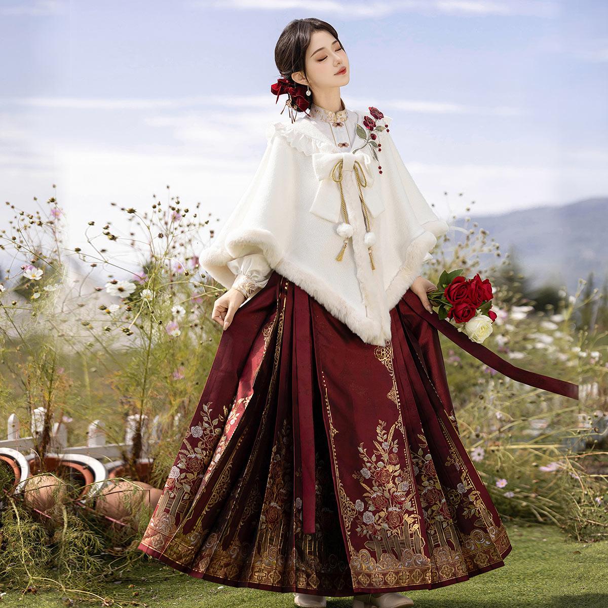 【フルセット】雪薔薇新韓国cos元素マントシャツ馬面スカートcos服セット 【フルセット】雪薔薇新韓国cos元素マントシャツ馬面スカートcos服セット