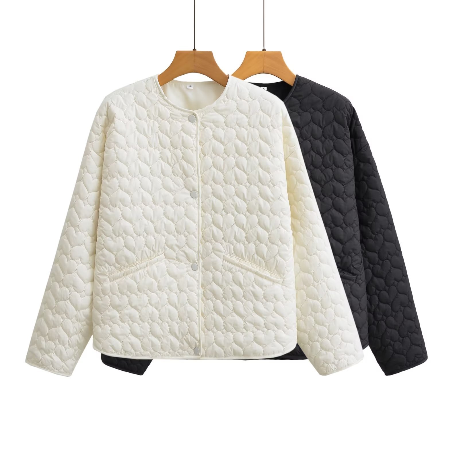 ハート柄 キルティング ジャケット レディース ハート ミディ ミディアム丈 ノーカラー コート アウター キルティングジャケット きれいめ 長袖 骨格ストレート 骨スト 骨格ウェーブ キルト 白 ホ