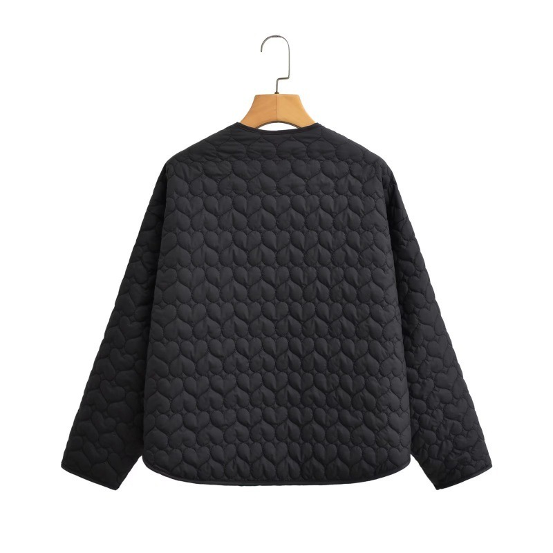 ハート柄 キルティング ジャケット レディース ハート ミディ ミディアム丈 ノーカラー コート アウター キルティングジャケット きれいめ 長袖 骨格ストレート 骨スト 骨格ウェーブ キルト 白 ホ