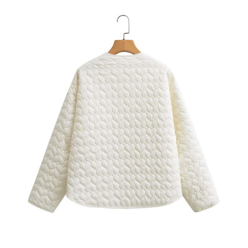 ハート柄 キルティング ジャケット レディース ハート ミディ ミディアム丈 ノーカラー コート アウター キルティングジャケット きれいめ 長袖 骨格ストレート 骨スト 骨格ウェーブ キルト 白 ホ
