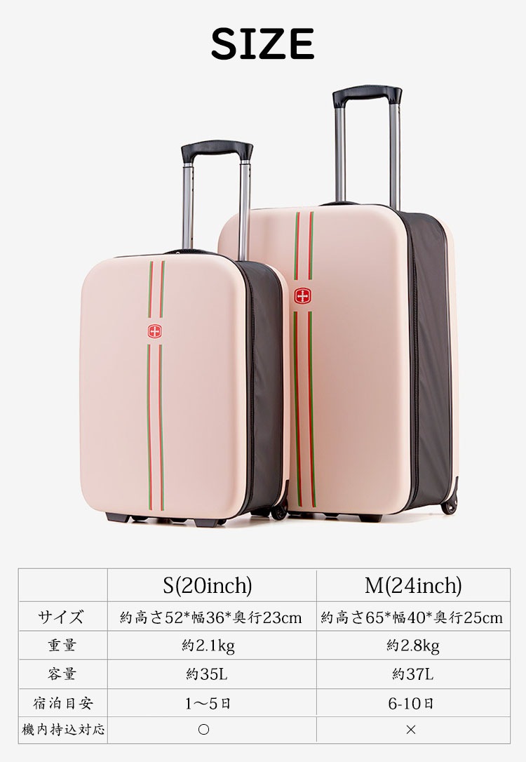 スーツケース 折りたたみスーツケース 折り畳みキャリーケース S/Mサイズ 35L/37L 機内持ち込み 大型 キャリーバッグ 超軽量 ダイヤル式ロック 1-10日用 泊まる 360度回転 静音 ダブ