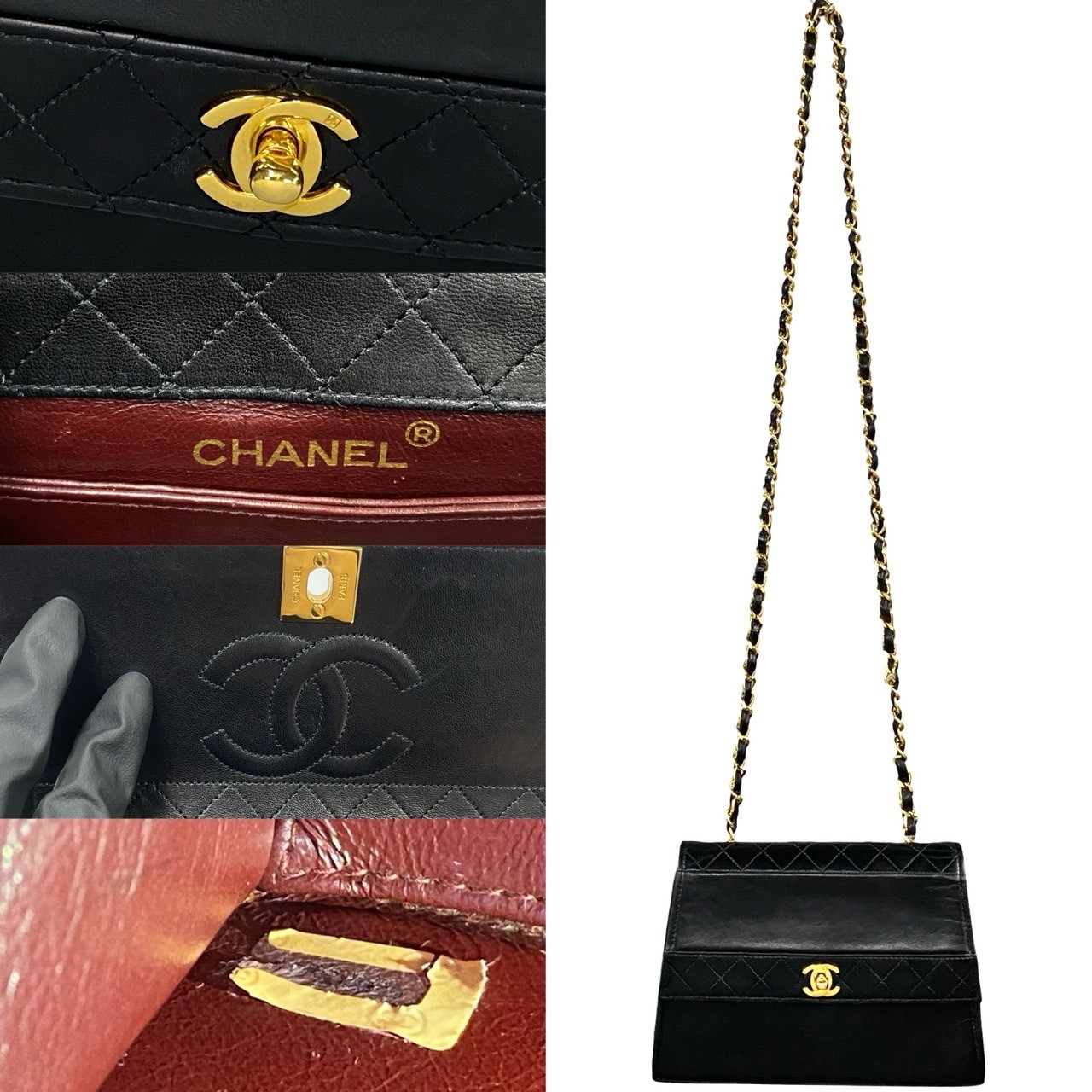 ヴィンテージ マトラッセ ココマークショルダーバッグ ラムスキン ブラック 737-7