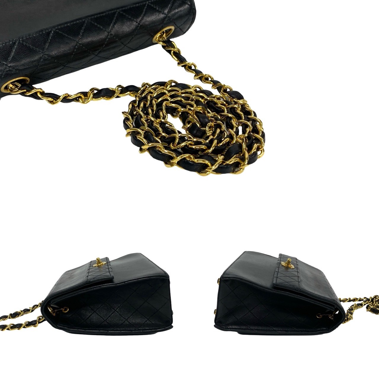 ヴィンテージ マトラッセ ココマークショルダーバッグ ラムスキン ブラック 737-7