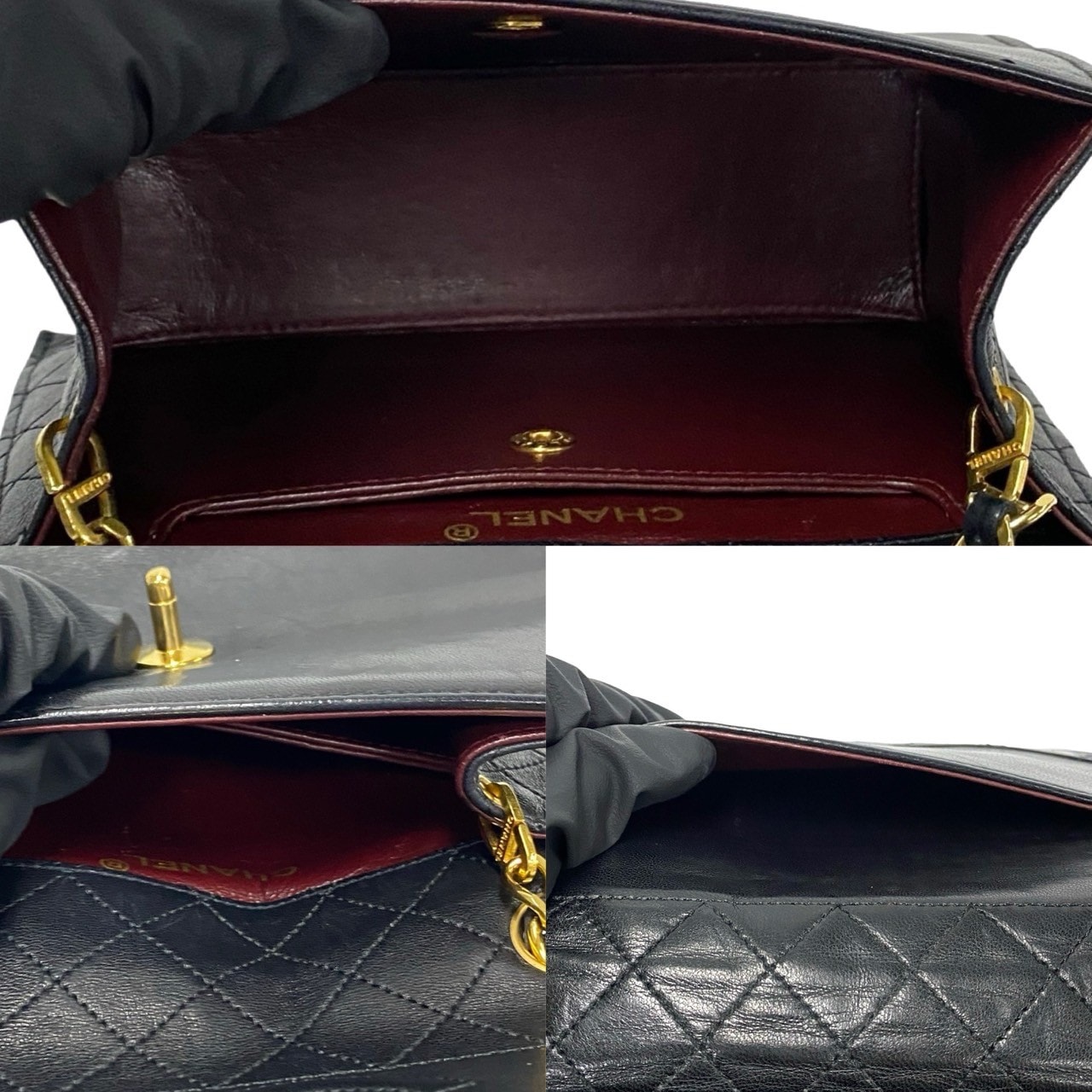 ヴィンテージ マトラッセ ココマークショルダーバッグ ラムスキン ブラック 737-7