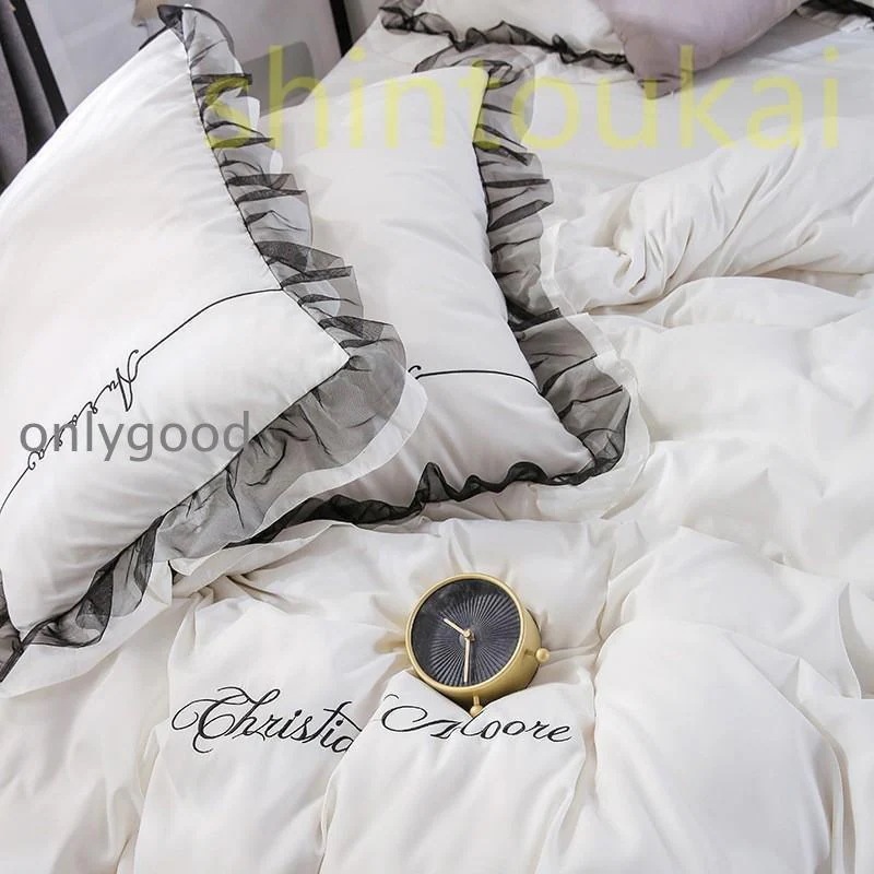 布団カバーセット　オシャレ　4点セット　ダブル　掛け布団カバー　フラットシーツ　韓国風　レデイ―ス　柔らかい　洗える　四季通用