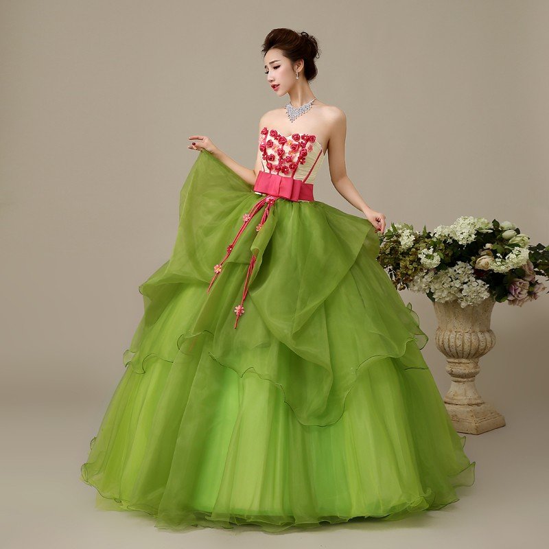 カラードレス ロングドレス 演奏会 コンサート パーティードレス ウェディング 二次会 プリンセス 結婚式 ステージ衣装 大きいサイズ グリーン