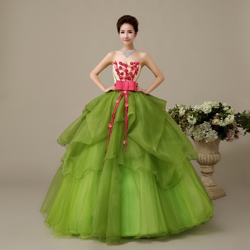 カラードレス ロングドレス 演奏会 コンサート パーティードレス ウェディング 二次会 プリンセス 結婚式 ステージ衣装 大きいサイズ グリーン