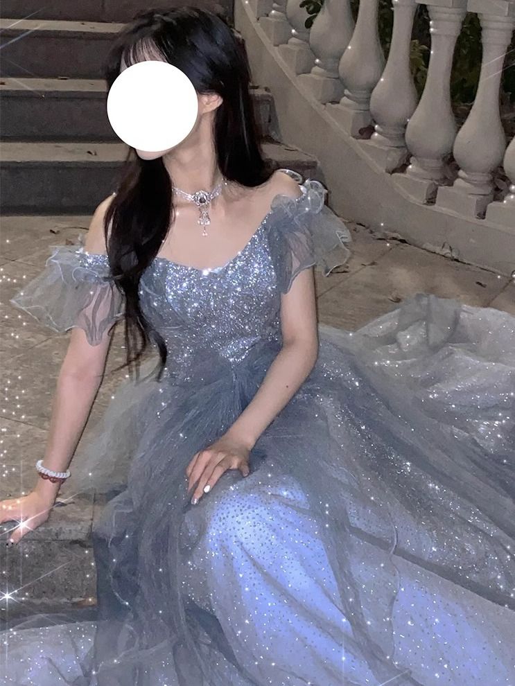 ブルーイブニングドレス 女性用 2024年シニアセンスアートテスト 成人式 誕生日 プリンセスドレス スーパー サマー