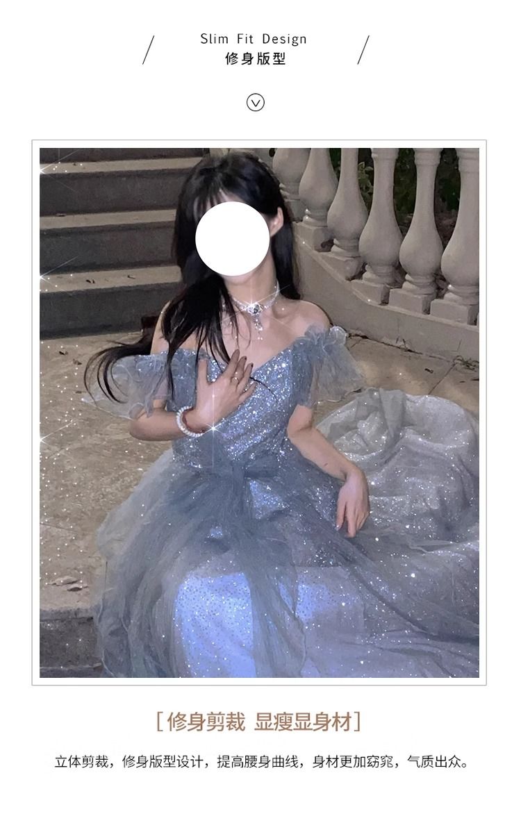 ブルーイブニングドレス 女性用 2024年シニアセンスアートテスト 成人式 誕生日 プリンセスドレス スーパー サマー