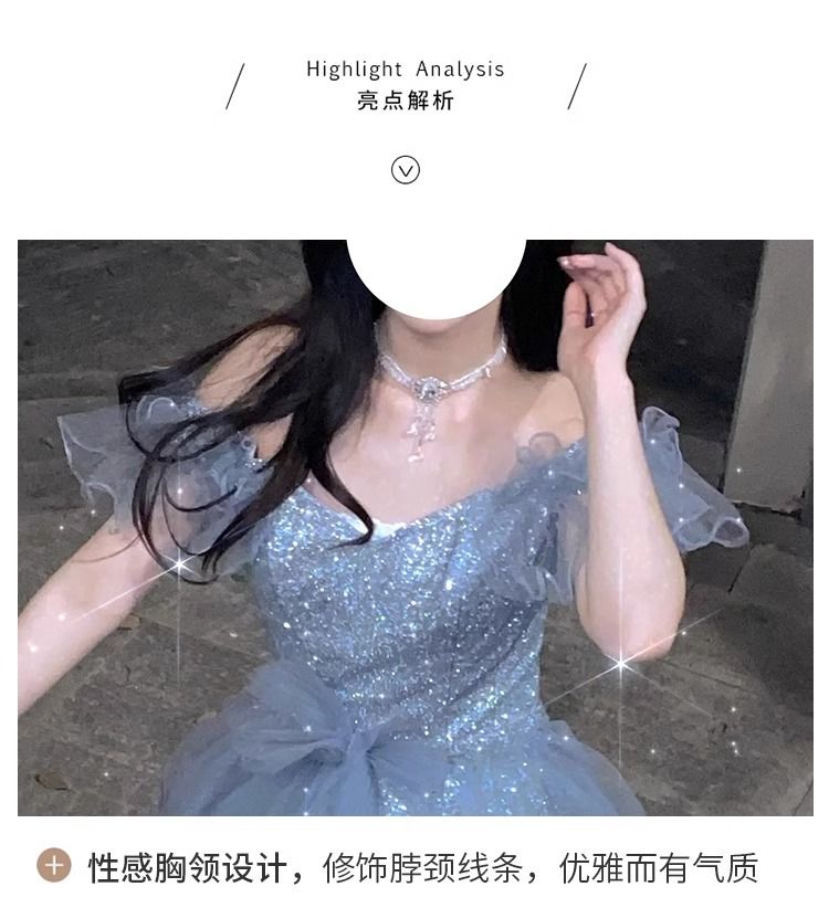 ブルーイブニングドレス 女性用 2024年シニアセンスアートテスト 成人式 誕生日 プリンセスドレス スーパー サマー