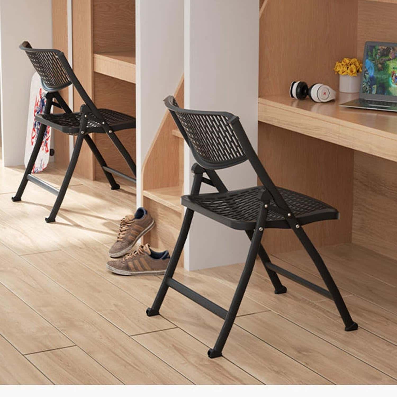 ヴィンテージスクエアチェア（ブラウン） イス チェア 背あり いす ダイニングチェア 折りたたみ椅子 折りたたみチェア 北欧風 韓国インテリア 木製 木目 シ... 4個セット〕ヴィンテージスクエアチェア（ブラウン） イス チェア 背