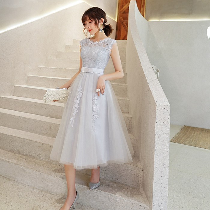 【即納】ドレス パーティードレス 二次会 ミモレ丈 刺繍入りエレガント 演奏会 ドレス 大きいサイズ　膝丈 結婚式 ワンピース パーティードレス お呼ばれ ミモレ丈ドレス ウェディングドレス 1.5次