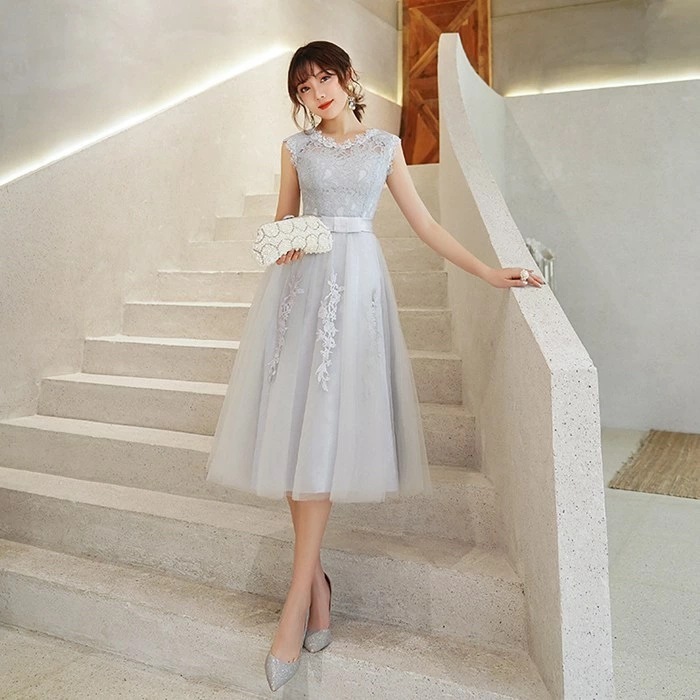 【即納】ドレス パーティードレス 二次会 ミモレ丈 刺繍入りエレガント 演奏会 ドレス 大きいサイズ　膝丈 結婚式 ワンピース パーティードレス お呼ばれ ミモレ丈ドレス ウェディングドレス 1.5次