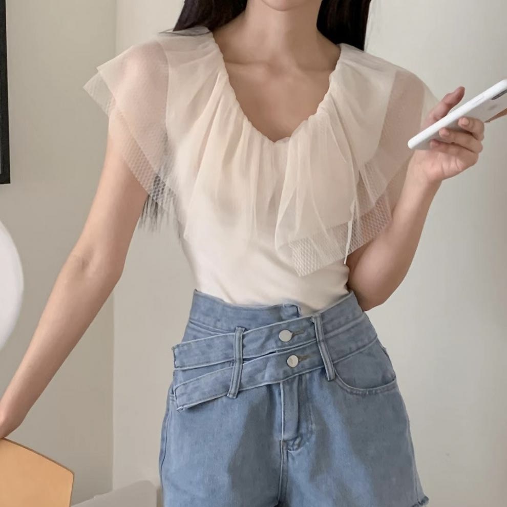 レディース トップス カットソー 袖なし ノースリーブ Vネック ケープ襟 タイト スリム 細身 フェミニン チュール シフォン フリル かわいい 大人可愛い きれいめ おしゃれ ガーリー エレガント レディース トップス カットソー 袖なし ノースリーブ Vネック ケープ襟 タイト スリム 細身 フェミニン チュール シフォン フリル かわいい 大人可愛い きれいめ おしゃれ ガーリー エレガント