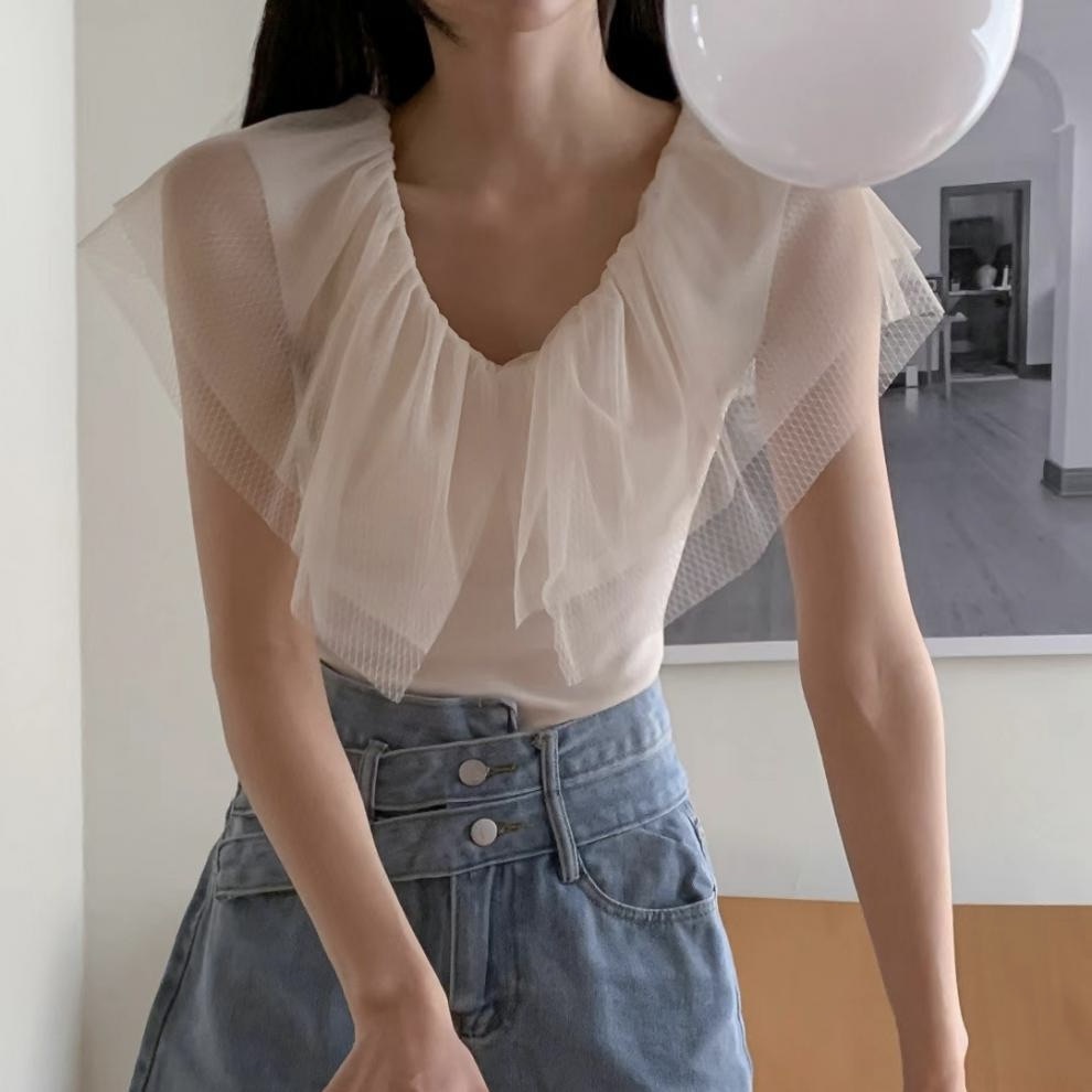 レディース トップス カットソー 袖なし ノースリーブ Vネック ケープ襟 タイト スリム 細身 フェミニン チュール シフォン フリル かわいい 大人可愛い きれいめ おしゃれ ガーリー エレガント レディース トップス カットソー 袖なし ノースリーブ Vネック ケープ襟 タイト スリム 細身 フェミニン チュール シフォン フリル かわいい 大人可愛い きれいめ おしゃれ ガーリー エレガント