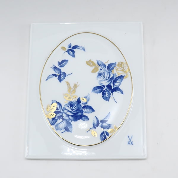 マイセン陶板画プラークブルーフラワーブーケ