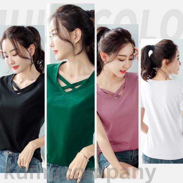 Tシャツ レディース 半袖tシャツ Vネック カラバリ 夏新作 ストレッチあり