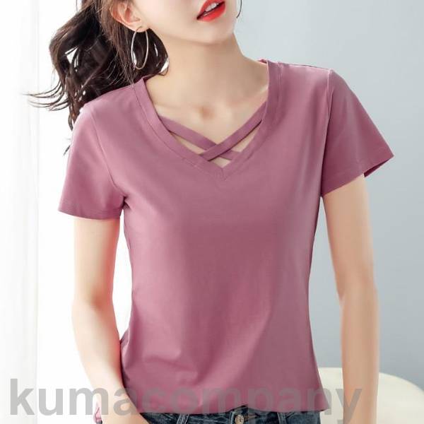 Tシャツ レディース 半袖tシャツ Vネック カラバリ 夏新作 ストレッチあり
