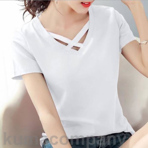 Tシャツ レディース 半袖tシャツ Vネック カラバリ 夏新作 ストレッチあり