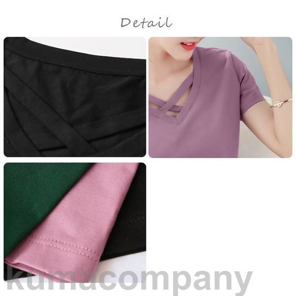 Tシャツ レディース 半袖tシャツ Vネック カラバリ 夏新作 ストレッチあり