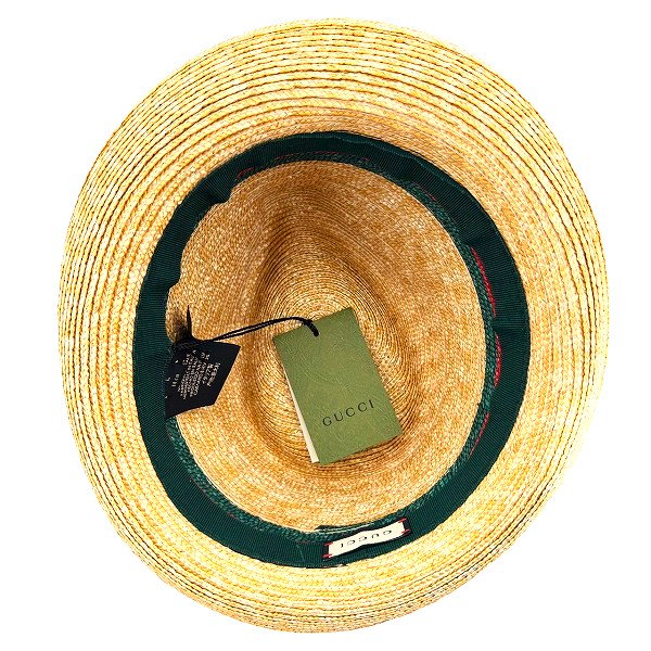 グッチ シェリーライン ストローハット つば広帽 麦わら帽子 麻 ナチュラル