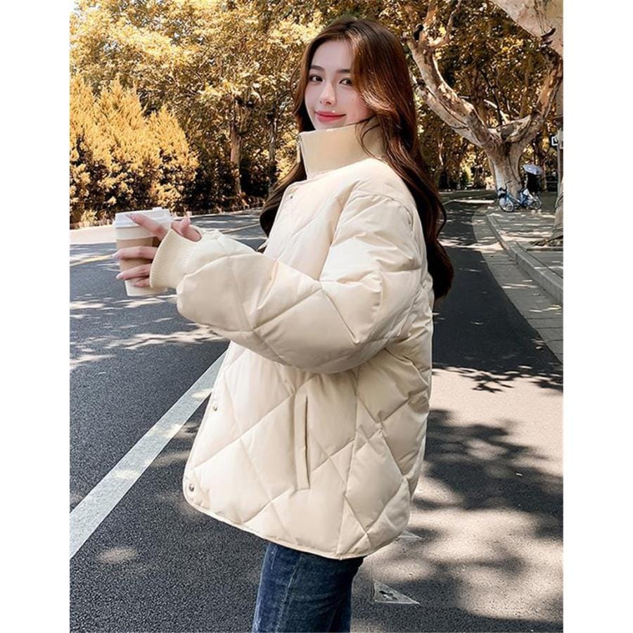 万能流行感 ダウンジャケット レディース 中綿ジャケット 冬服 ゆったり 立ち襟 中綿入り 暖かい 秋冬 保温 防寒 キルティングダウン ショートダウン 防風 軽量 通勤_7