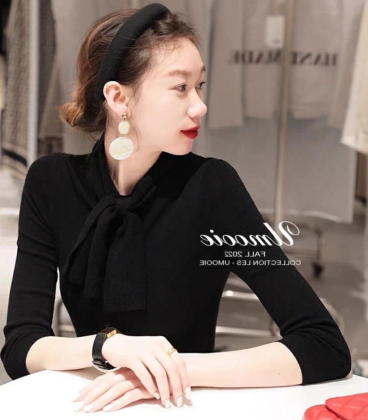 【急速出荷】秋 冬 ボウタイニットセーター 長袖 オフィス きれいめ カジュアル ストレッチ シンプル エレガント 20代 30代 40代 50代 女性 上品 着回し 重ね着 秋 冬 柔らかい インナ