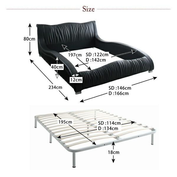 デザイン セミダブルベッド 国産カバー ポケットコイルマットレス セット 流線型 APUレザー クッション ヘッド ウッドスプリング ウレタンフレーム