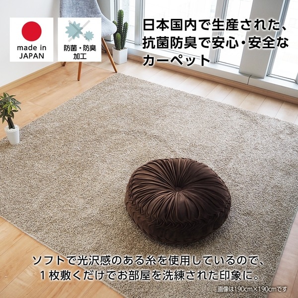 国産 カーペット ラグマット [約190cmx190cm グリーン] 『ウォッシュ』_2