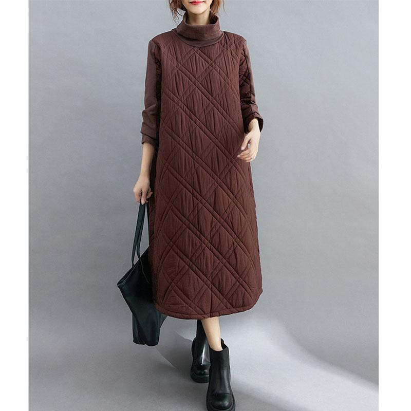 入庫キルティングワンピース秋切り替え長袖秋冬厚ロングワンピースハイネック軽量防寒タートルネックポッケト付きゆったりカジュアル 入庫キルティングワンピース秋切り替え長袖秋冬厚ロングワンピースハイネック軽量防寒タートルネックポッケト付きゆったりカジュアル