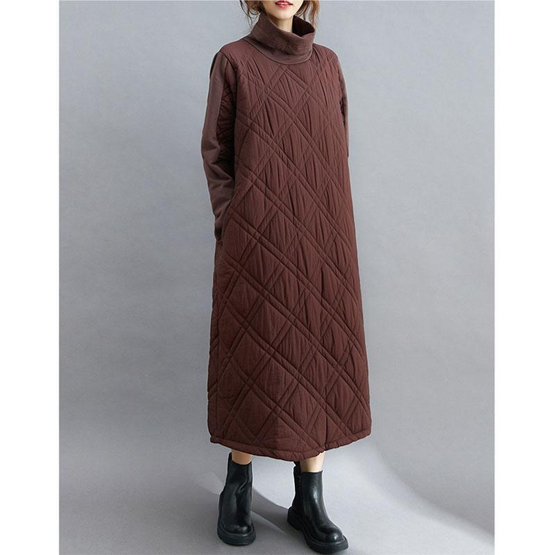 入庫キルティングワンピース秋切り替え長袖秋冬厚ロングワンピースハイネック軽量防寒タートルネックポッケト付きゆったりカジュアル 入庫キルティングワンピース秋切り替え長袖秋冬厚ロングワンピースハイネック軽量防寒タートルネックポッケト付きゆったりカジュアル