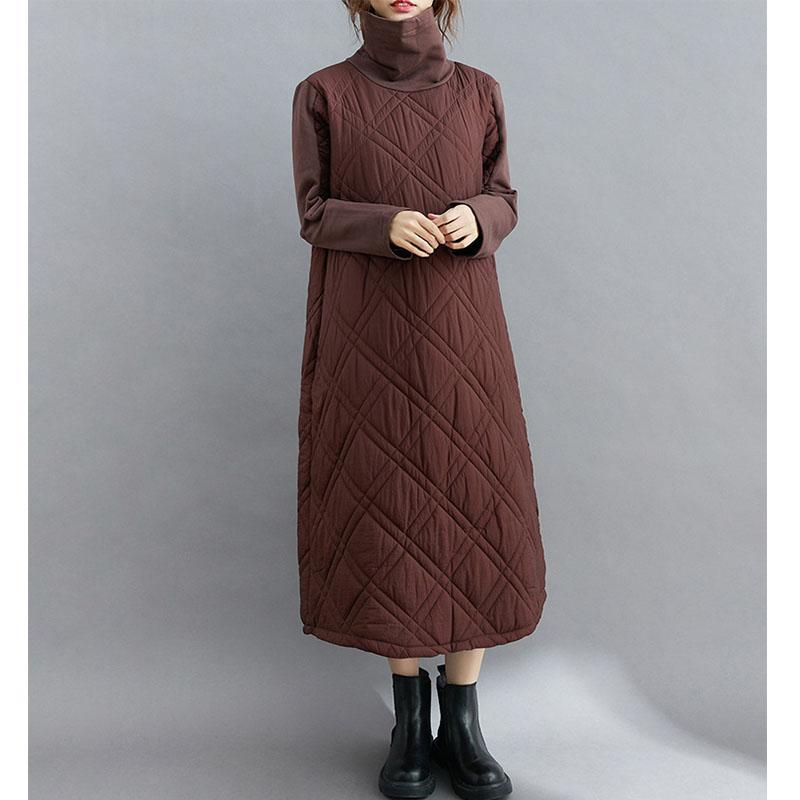 入庫キルティングワンピース秋切り替え長袖秋冬厚ロングワンピースハイネック軽量防寒タートルネックポッケト付きゆったりカジュアル 入庫キルティングワンピース秋切り替え長袖秋冬厚ロングワンピースハイネック軽量防寒タートルネックポッケト付きゆったりカジュアル
