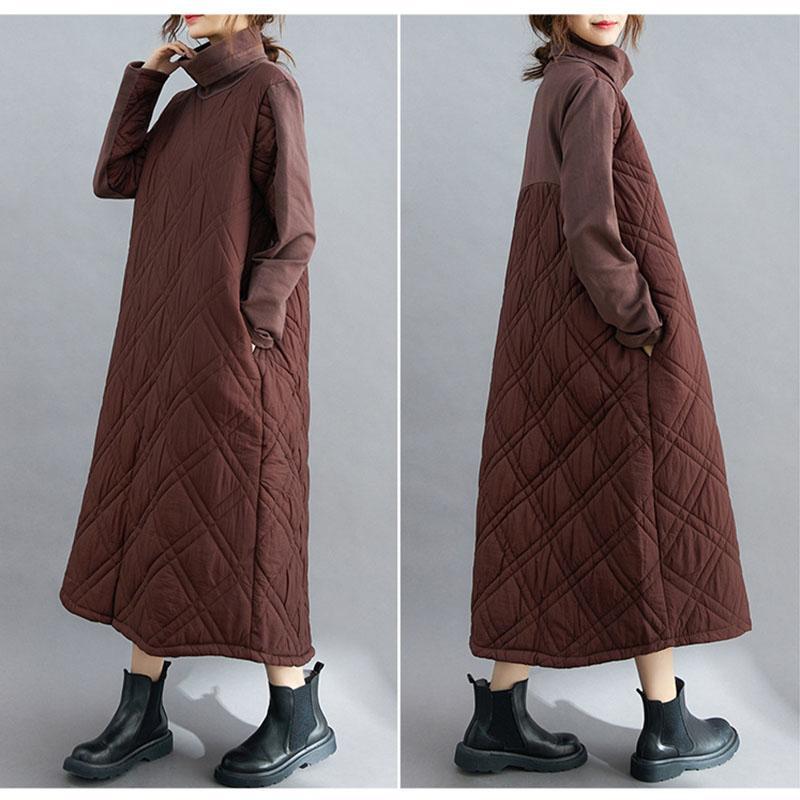 入庫キルティングワンピース秋切り替え長袖秋冬厚ロングワンピースハイネック軽量防寒タートルネックポッケト付きゆったりカジュアル 入庫キルティングワンピース秋切り替え長袖秋冬厚ロングワンピースハイネック軽量防寒タートルネックポッケト付きゆったりカジュアル