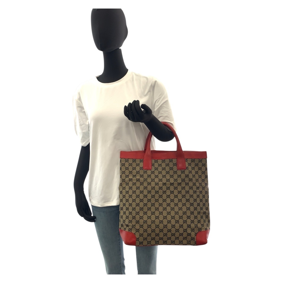 レッド ベージュ GGキャンバス/レザー 002 1121 トートバッグ ハンドバッグ レディース 504633