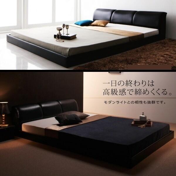 ボリュームヘッドボード セミダブルベッド スタンダードボンネルコイルマットレスセット フロア ローベッド オール合皮レザーフレーム