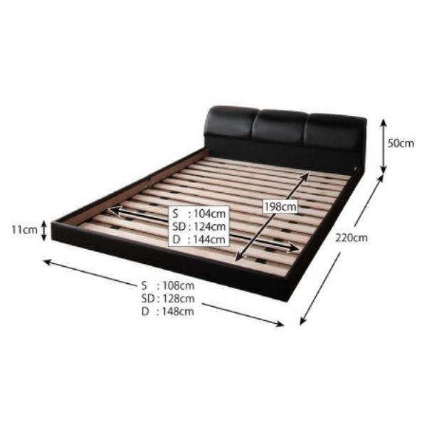 ボリュームヘッドボード セミダブルベッド スタンダードボンネルコイルマットレスセット フロア ローベッド オール合皮レザーフレーム