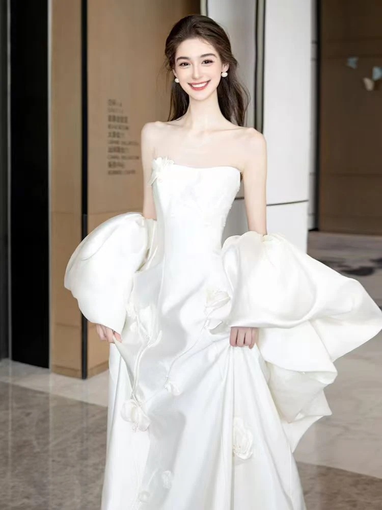 ウェディングドレス 新作 白 高級感 ロングワンピース 結婚式 花嫁 成人式 お呼ばれ ウェディング 演奏会 二次会 パーティードレス 前撮り ワンピース ロングドレス_4