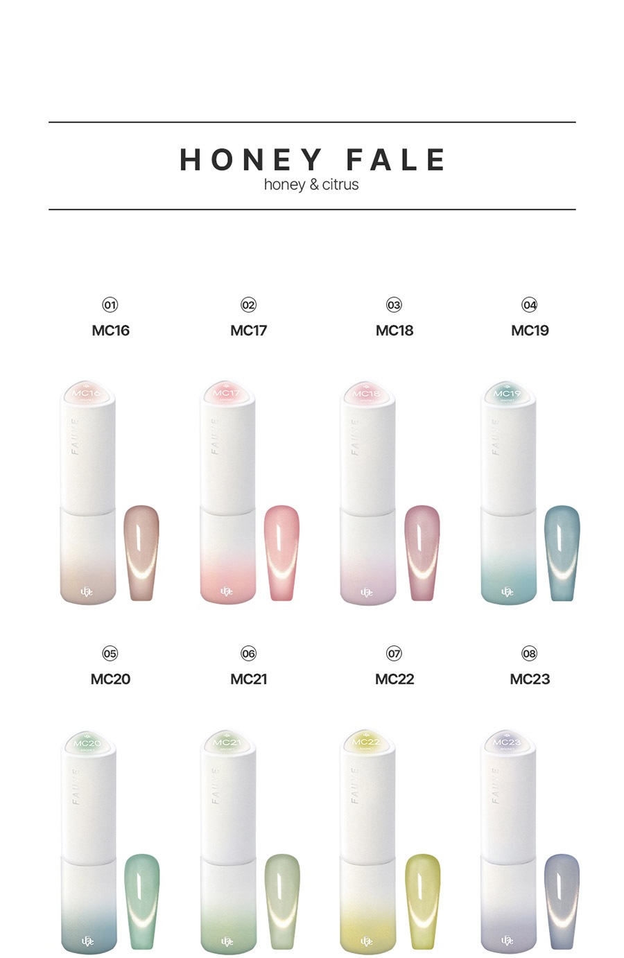 [FAUVE] 【HoneyPale : Magnet Gel Collection】 8色 セット / ハニーペール：マグネットジェル / 8種類の多彩で淡い蜂蜜色のシトラスマグネットジェル