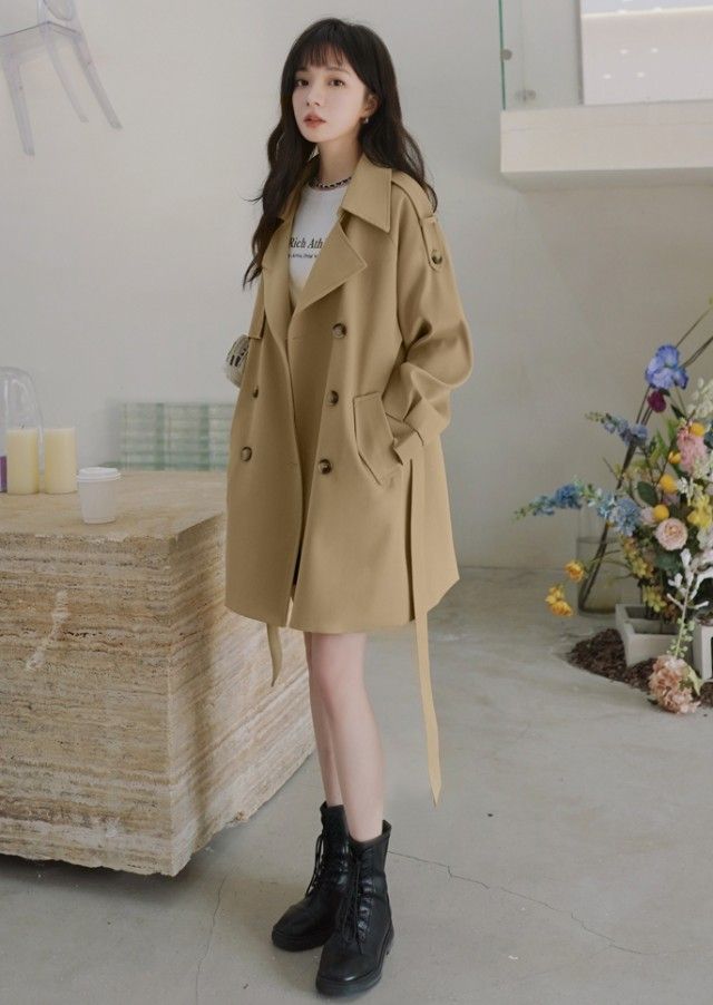 トレンチコート ショート レディース ショートコート 春 秋 アウター きれいめ カジュアル シンプル 大きいサイズ 通勤 春秋 スプリングコート コート 黒 ベージュ バレンタイン プレゼント