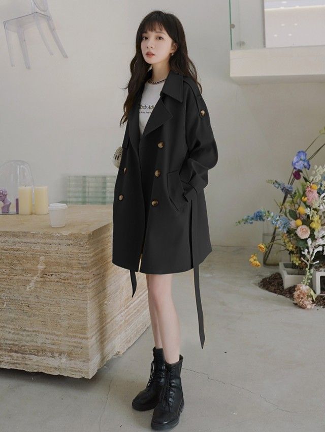 トレンチコート ショート レディース ショートコート 春 秋 アウター きれいめ カジュアル シンプル 大きいサイズ 通勤 春秋 スプリングコート コート 黒 ベージュ バレンタイン プレゼント