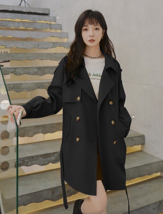 トレンチコート ショート レディース ショートコート 春 秋 アウター きれいめ カジュアル シンプル 大きいサイズ 通勤 春秋 スプリングコート コート 黒 ベージュ バレンタイン プレゼント