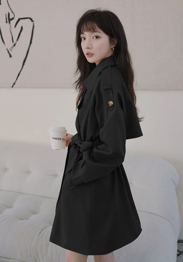 トレンチコート ショート レディース ショートコート 春 秋 アウター きれいめ カジュアル シンプル 大きいサイズ 通勤 春秋 スプリングコート コート 黒 ベージュ バレンタイン プレゼント