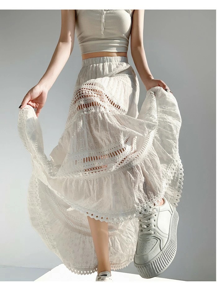 マキシ丈スカート 総レース Aライン 大人 カジュアル 春夏 透け感 きれいめ レディース 透かし編み 涼しい ゆったり ゴムウエスト リゾート ロングスカート 海 サマー ビーチ 20代 30代 4 マキシ丈スカート 総レース Aライン 大人 カジュアル 春夏 透け感 きれいめ レディース 透かし編み 涼しい ゆったり ゴムウエスト リゾート ロングスカート 海 サマー ビーチ 20代 30代 4